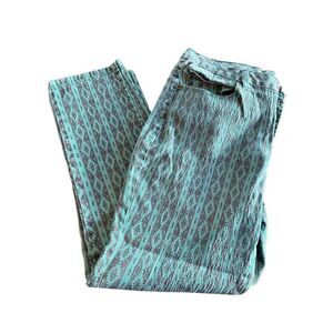 DG2 Diane Gilman Women Denim Pants Stretch Aztec Cutout Green Size 12